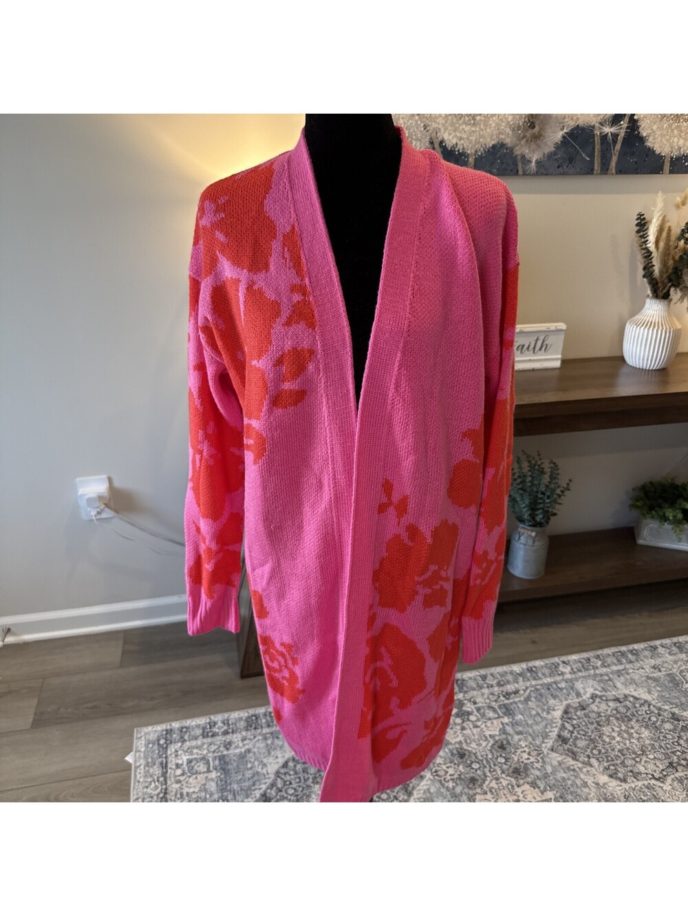 Cato Pink And Orange Long Sleeve Cardigan Size M
